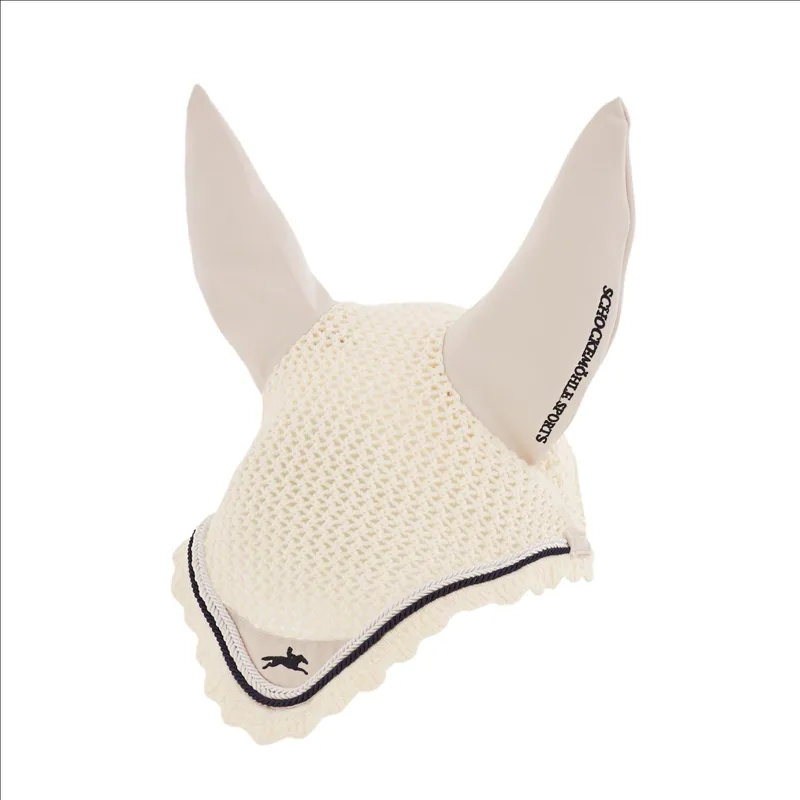 Schockemohle Ohrenhaube Style Fly Veil With Logo - Sand/Navy/White